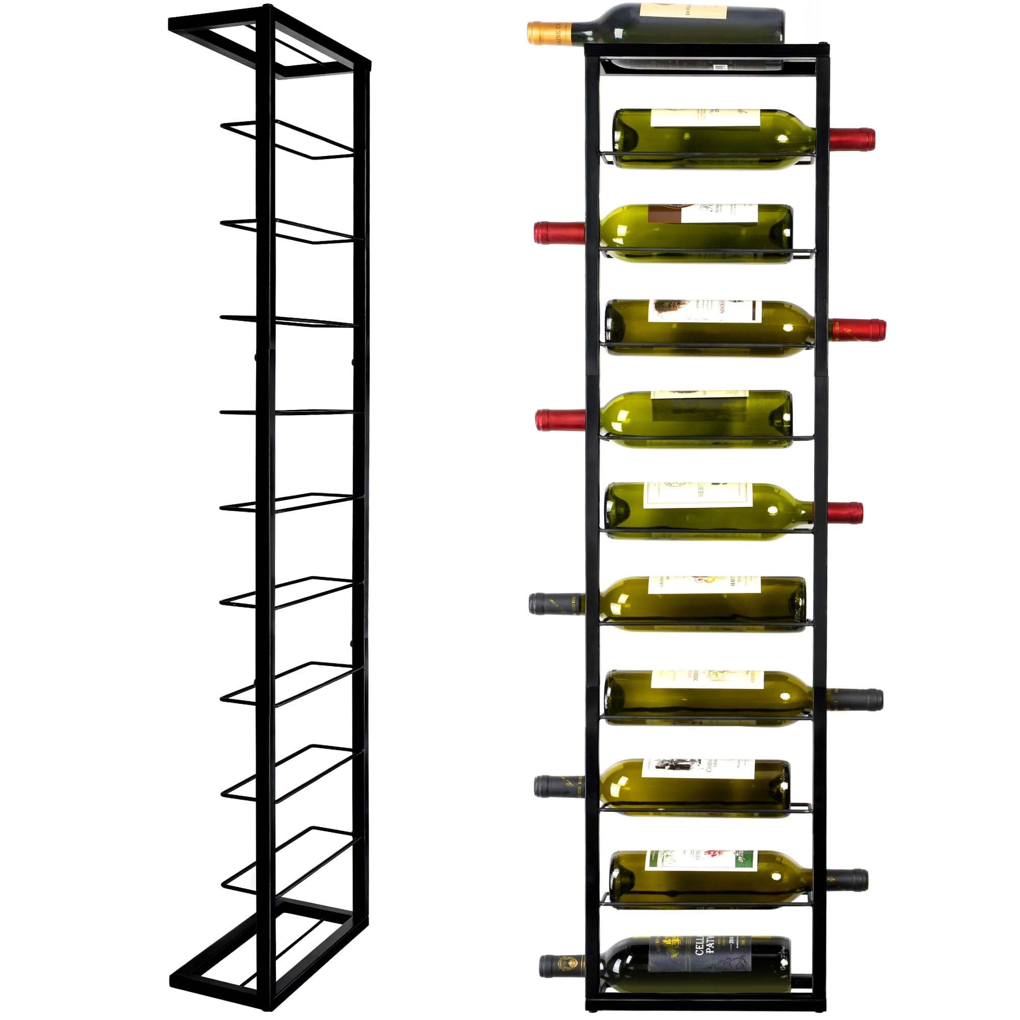 FLstudio Wall Mounted Wine Rack: Metal Wall-Mounted Wine Rack for 10 Bottles – Rust-Resistant Heavy-Duty Storage with Included, Holds Large Champagne & Wine Bottles, Space-Saving Wall Installation