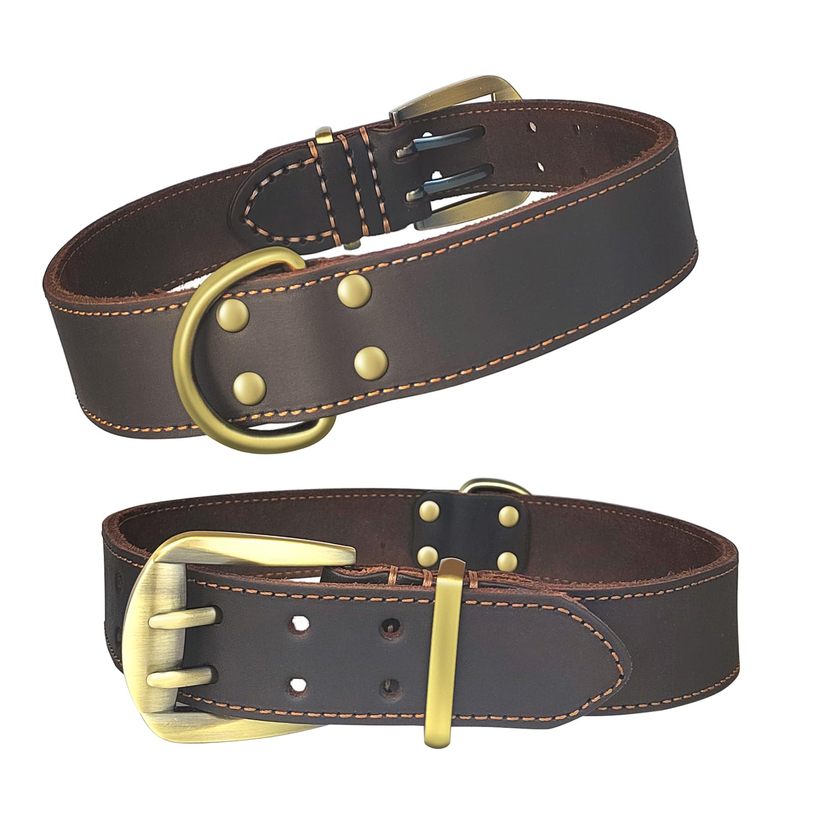 Collar de Cuero para Perros Grandes - Ajustable, Duradero, Suave y Cómodo - con Broche y Anillo en D de Metal Robusto, Marrón, XXL (54-64 cm)