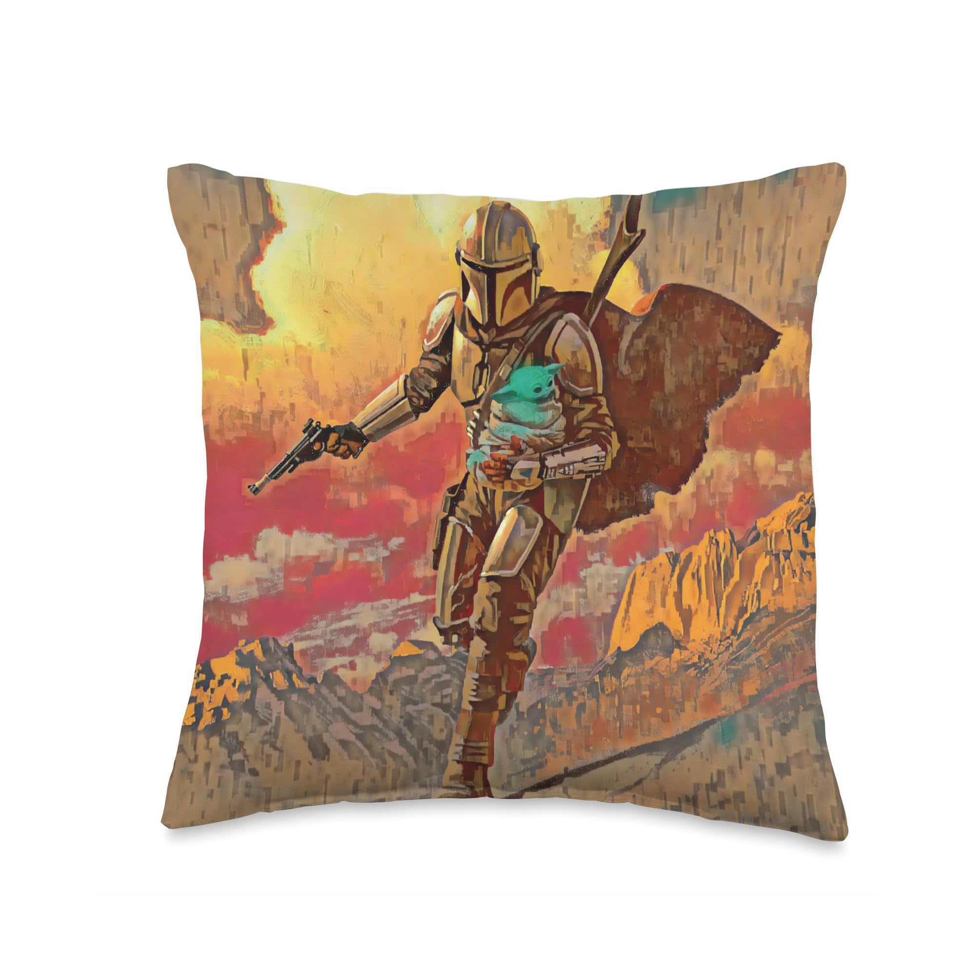 Coussin paysage Star Wars Mandalorian et l'Enfant aux finitions soignées