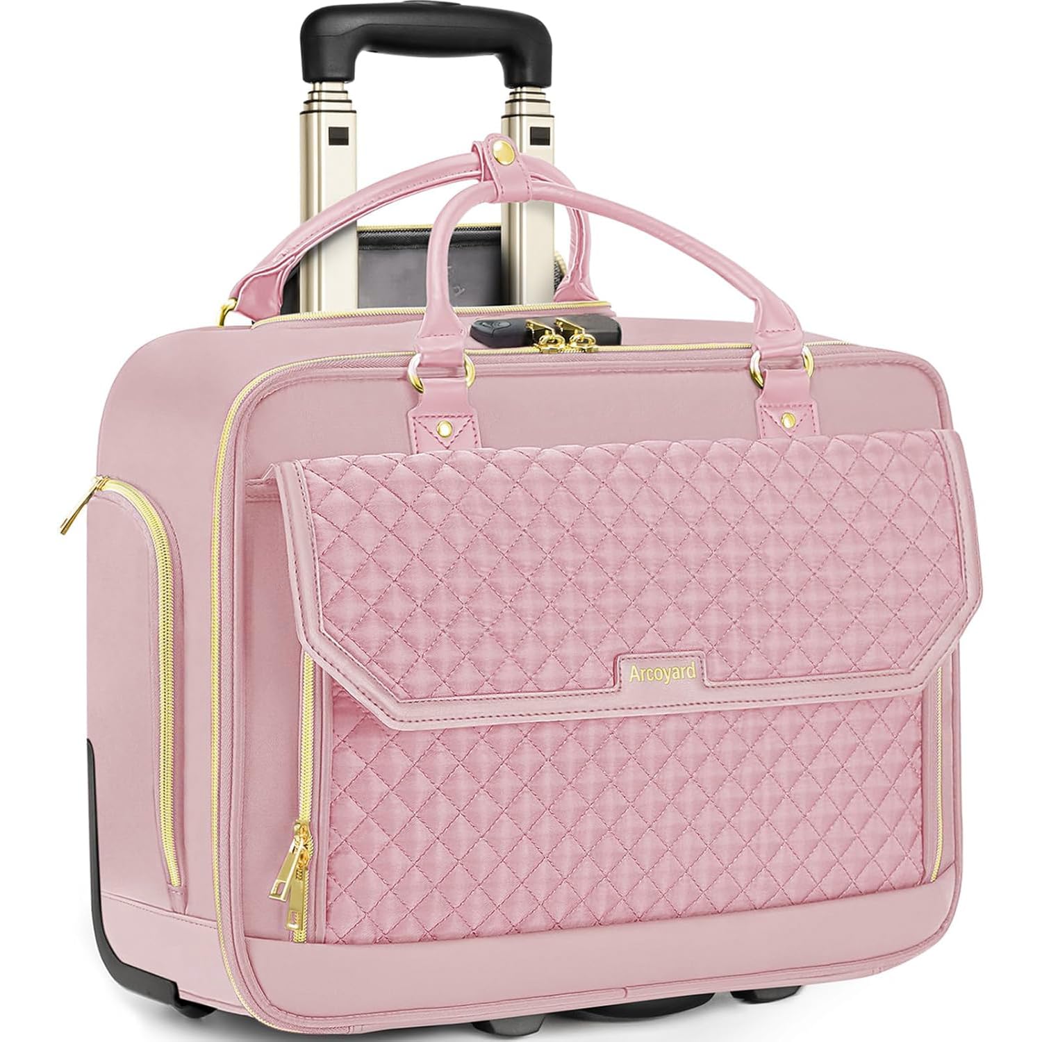 Rolling Laptop Bag Women, Rolling Briefcase for Women for Work, 17.3 Inch Computer Bag with Wheels, Fashion Flap Laptop Bag With Wheels for Work Business, for Teacher, TSA Friendly Design, Pink