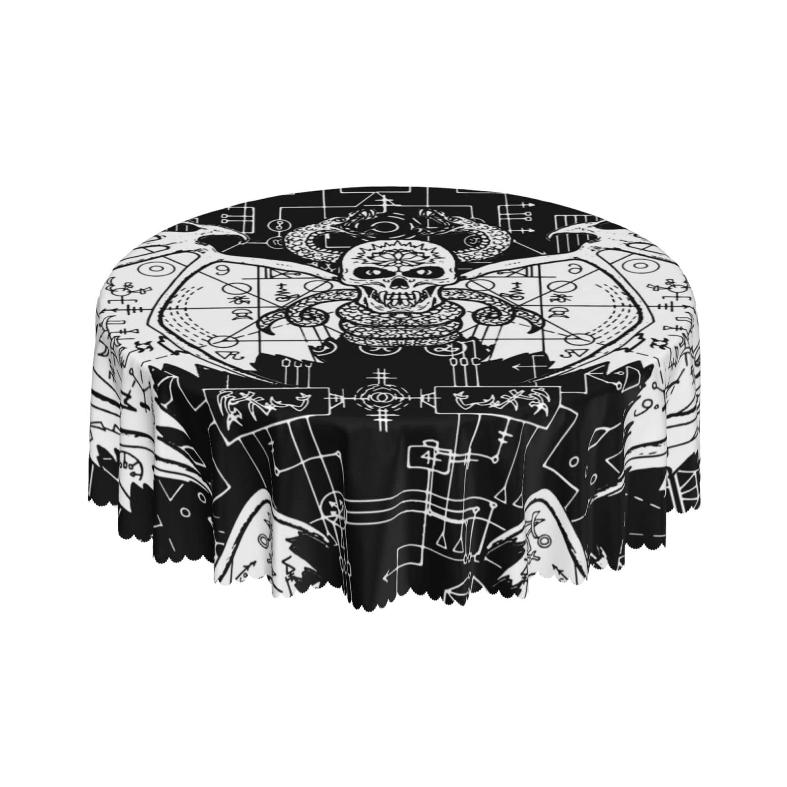 Lsjuee Demon Mystic Symbols Black Round Tablecloth 60 Inch Printed Washable Tablecloth for Dining Party Holiday Fall Home Decorative