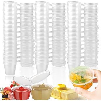 Pack of 150 Storage Jars with Lids Small 25 ml Food Storage Containers Leak-Proof Reusable Mini Cans Plastic Cups with Lids for Sauces Dips Spices Diamond Drawing