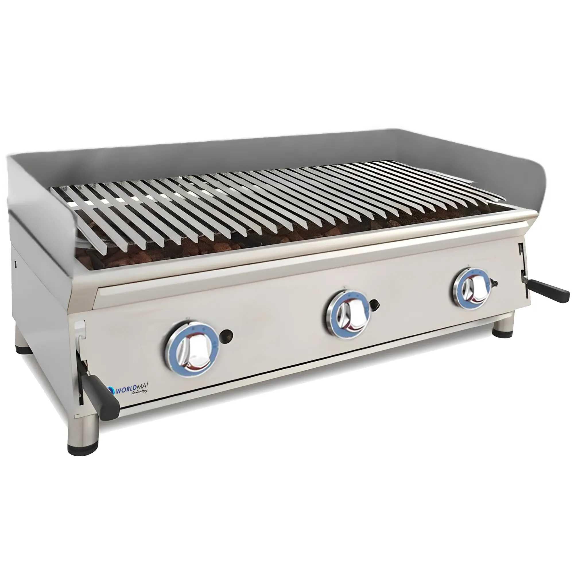 MBH - Griglia pietra lavica LUX WORLDMAI a gas da 100 cm. Barbecue in acciaio inox da banco per cucina da bar, ristoranti e ristorazione.
