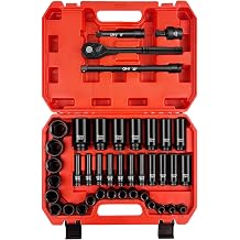 WETT 1/2" Drive Impact Socket Set, 40 Piece Metric Socket Wrench Set 8-32mm, Heavy Duty Standard Socket Assortment, Deep/Shallow, 1/2" Ratchet Handle, 5", 10" Extension Bar, Universal Joint