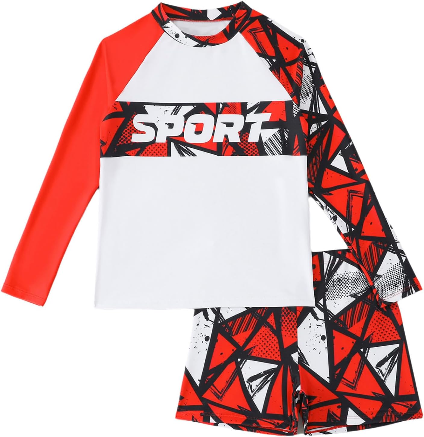 Kids Boys 2 Pcs Rash Guard Sets UPF 50+ Swim Shirts with Boardshorts Athletic Swimsuits