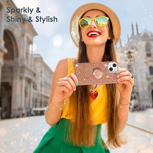 Miniatura 7 de Thomo Compatible con iPhone 13 Bling Stand Case 6.1 pulgadas (marrón claro) Negro,Azul / Patchwork,Verde fosforescente,Oro,Marrón claro,Azul