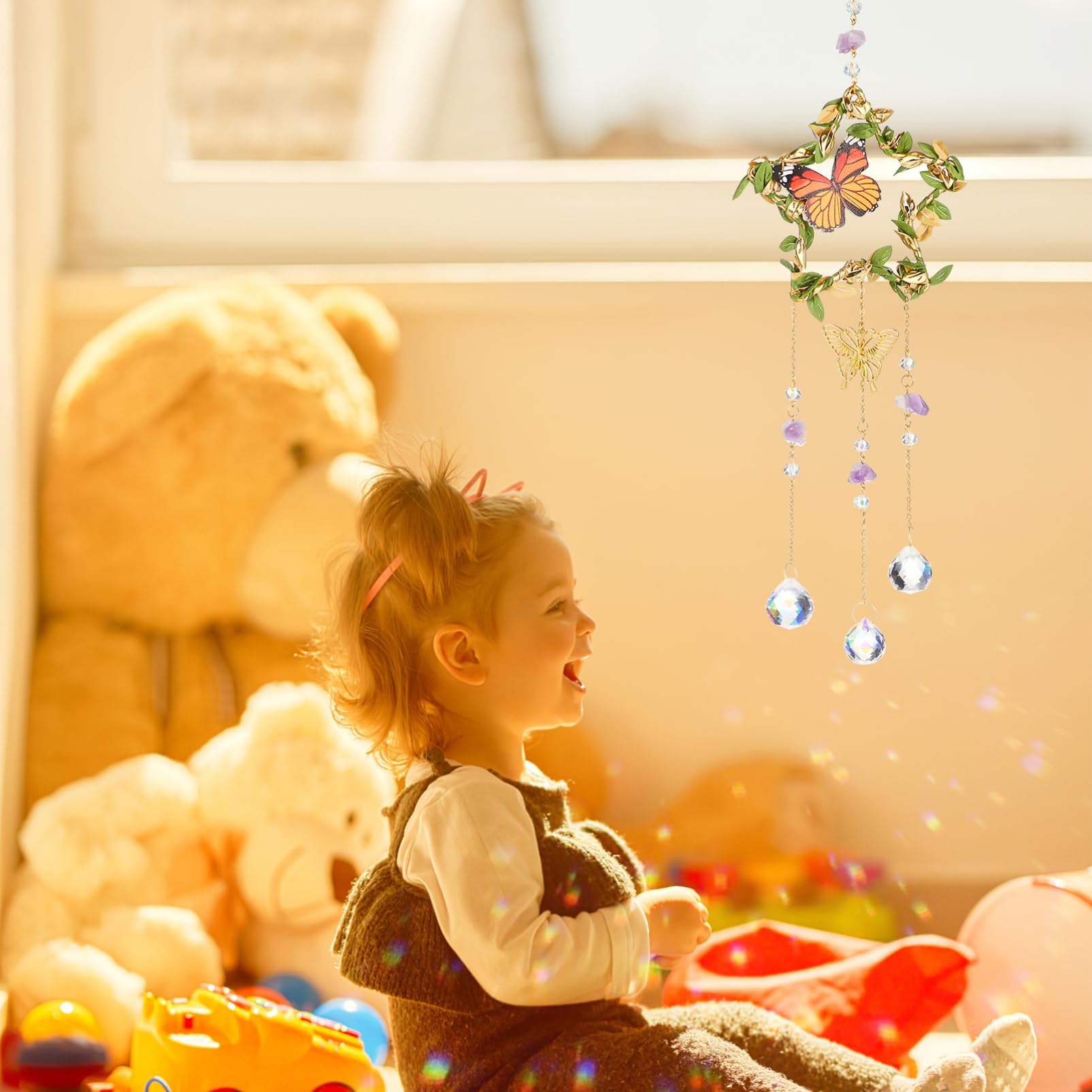 Cabilock 3st Schmetterlings-kristall-anhänger Hängendes Prisma Sonnenfänger Zum Aufhängen Mondwindspiele Suncatcher-Kristalle Hängende Prismen Fenster Sonnenfänger Regenbogenprisma Metall