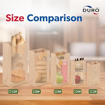DURO #8 Brown Paper Bags Lunch Size 6.12x3.62x11.06 Inches, Dubl Life SOS 35# Brown Lunch Bags Large for Sandwich, Snacks & Food To-Go, Bulk Paper Sack for Deli/Restaurant & Small Business - 500 Count