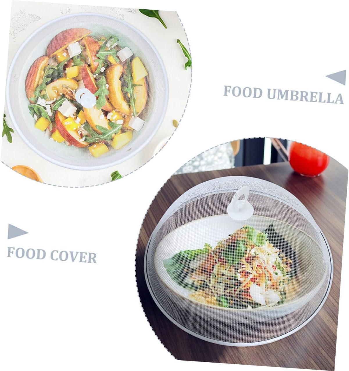 UPKOCH 2pcs Iron Food Covers Protective Dustproof Dome Food Umbrella for Home Dining Table, White 35cm Diameter Meal Cover for Kitchen and Outdoor Use