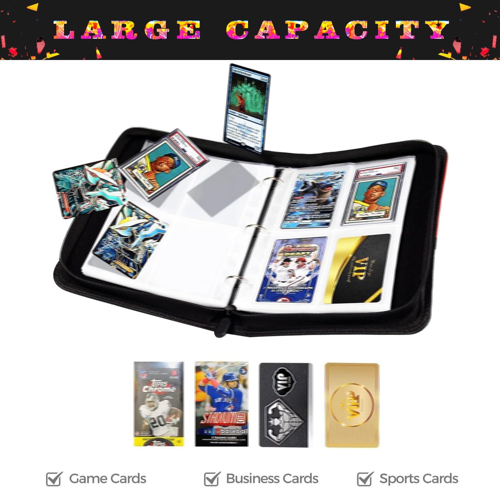 400 Taschen, Sportkarten-Ordner, Sammelkartenhalter, Sammelalbum, Sammelkartenbuch, 4 Taschen mit 50 abnehmbaren Hüllen für Fußball, Baseball, Basketball, Hockey, Fußballkarte
