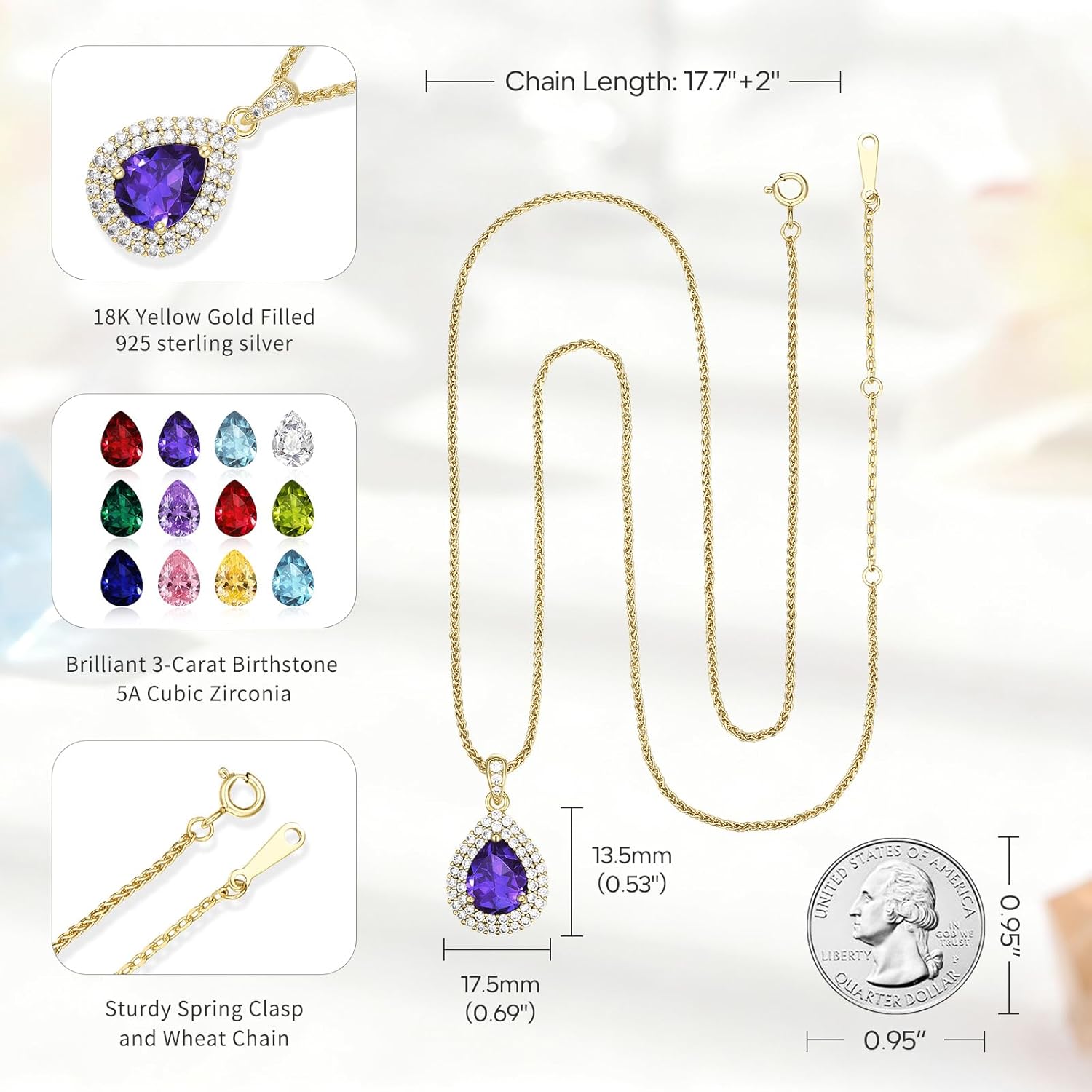 Valentine's Day Gift for Wife/Her-18K Gold Plated Teardrop Birthstone Necklace- with Light-Up Gift Box,Jewelry for Women,Anniversary Birthday Gifts for Women Her Wife Girlfriend Mom,Womens Jewelry - Image 4