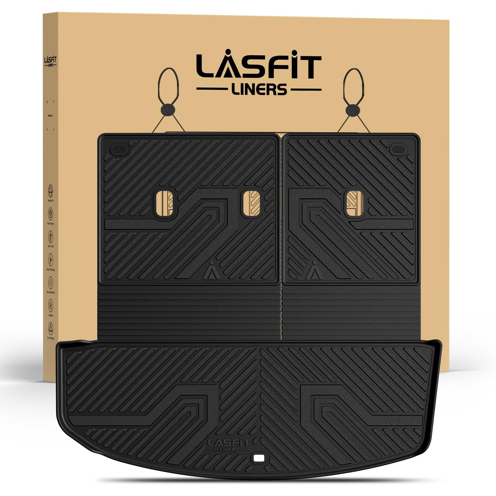 lasfit cargo trunk mat & backrest mats for hyundai palisade 2026 all weather tpe custom fit car trunk mats cargo liner & seatback mats accessories, black