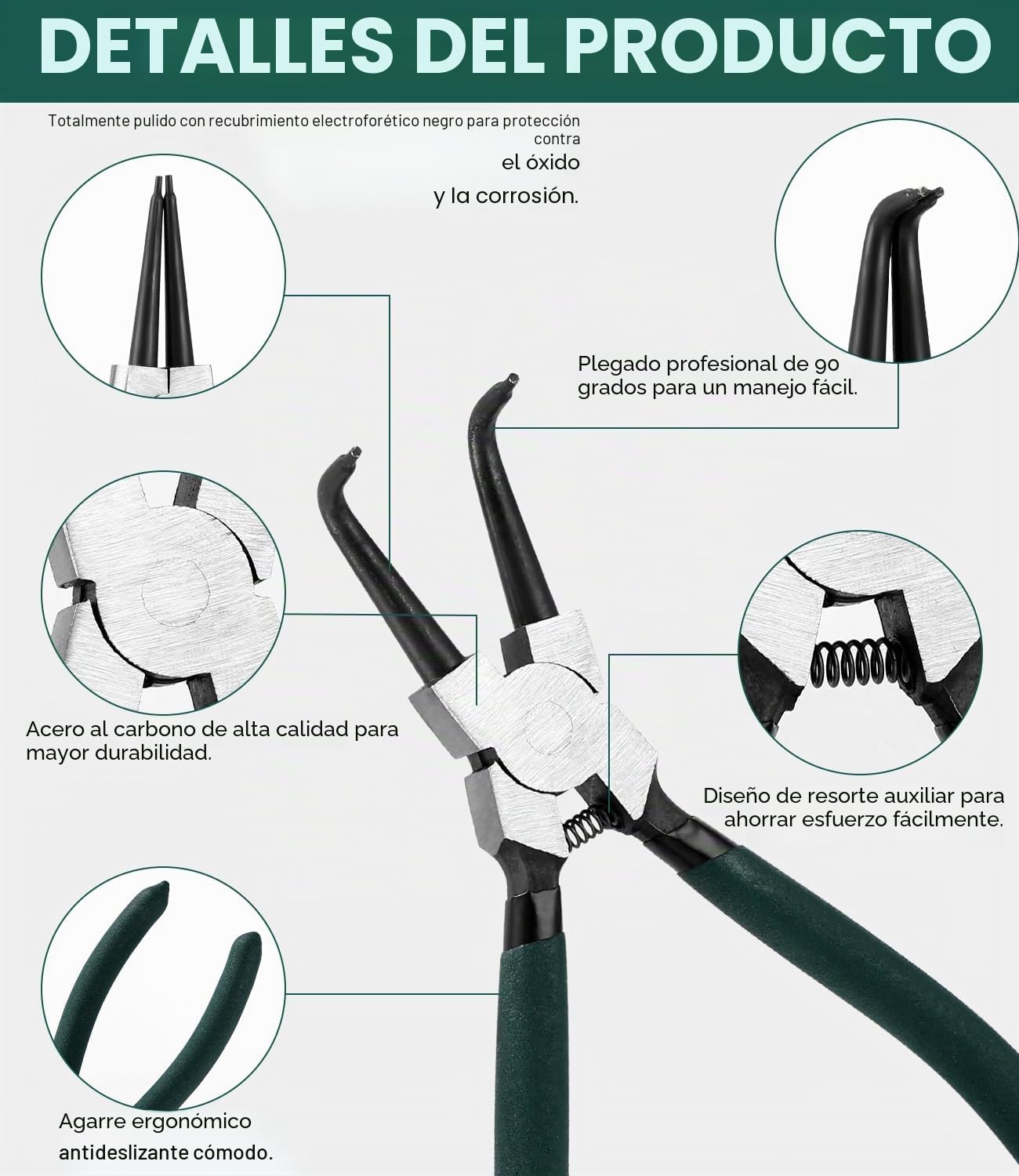 LEAZZLE 4 Piezas 180mm Juego de Alicates Circlip con bolsas de almacenamiento, Alicates Circlip rectos curvados con resorte de precisión, para Anillos de Retencion Interiores y Externos