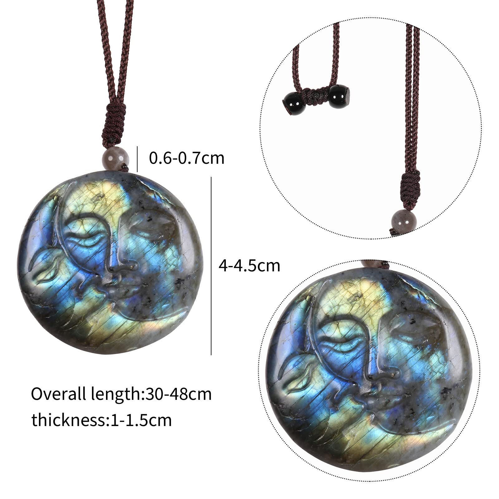 Nupuyai Sun & Moon Face Labradorite Crystal Stone Necklace for Women Men Natural Carved Stone Pendant with Adjustable Rope - Image 2