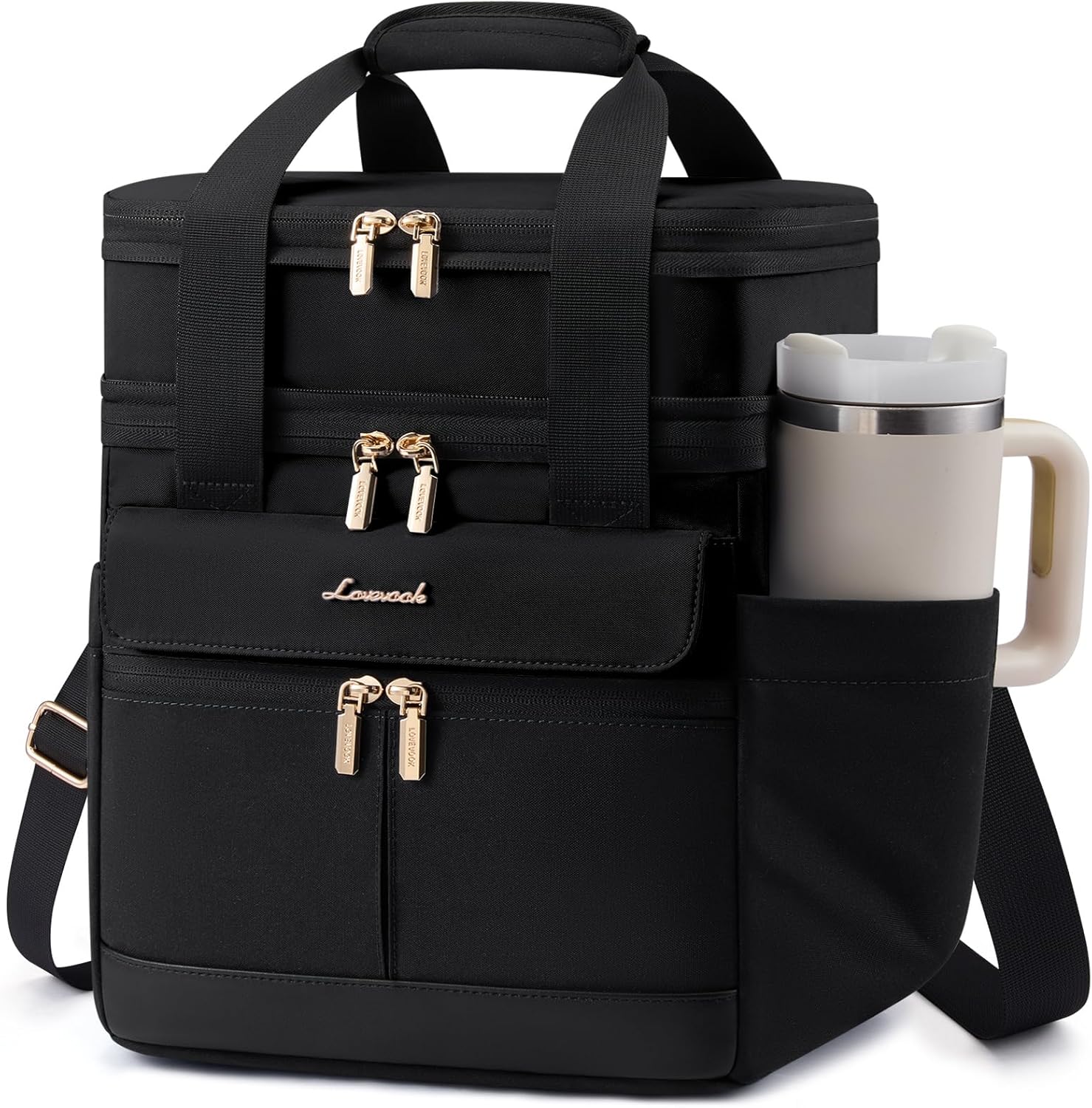 LOVEVOOK Insulated Lunch Bag Women Men,Expandable Double Deck Lunch Box for Women With Large Cup Holder,Leakproof Cooler Bag For Adult Lunch Tote Bag Work Picnic Beach with Adjustable Shoulder Strap