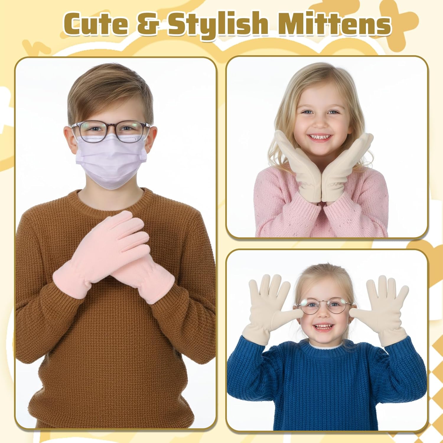 2Pairs KidsF leece Warm Knit Mittens, Girls Boys Winter Outdoor Lined Gloves Cute Full Finger Children Knit Gloves for Kids 8-12 Years - Image 5