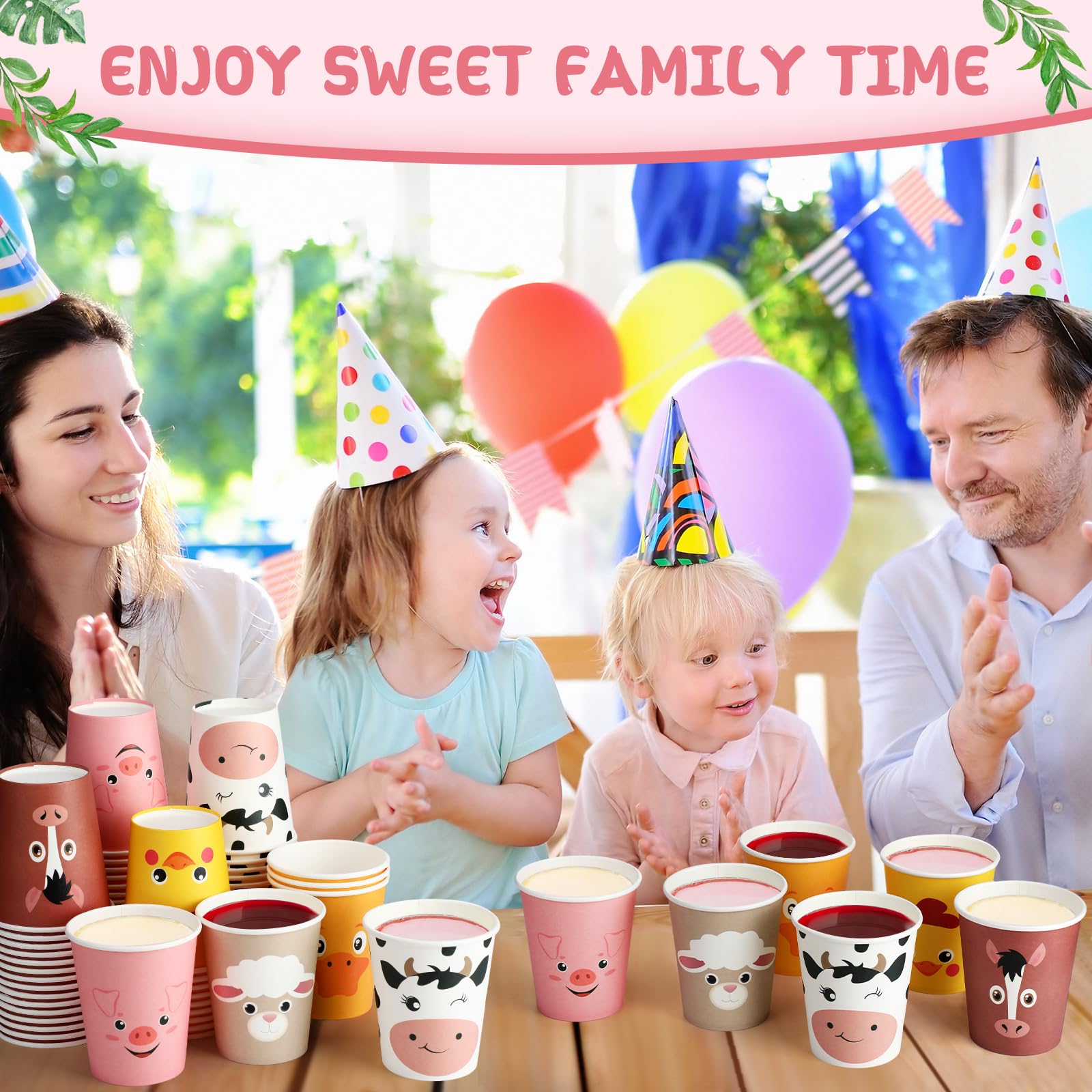 Maxcheck Confezione da 120 bicchieri di carta usa e getta da 255 ml, motivo: animali della fattoria, carini, maiali, pecore, pollo, anatra, cavallo, mucca, per bambini, feste di compleanno,
