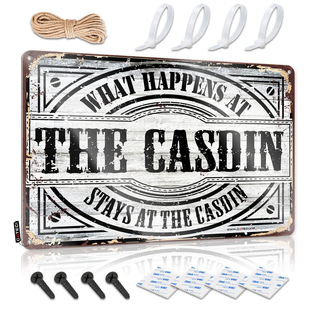 IBWNBBUSN Pool Signs And Decor Outdoor What Happens At The Casdin Stays At The Sign Bar Accessories Man Cave Funny Tin Signs Vintage(30X40CM)