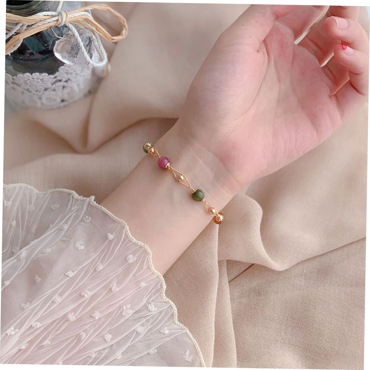 SOIMISS 2pièces Bracelet Tourmaline Naturelle Pour Femmes Bijoux Élégants Avec Perles Fait Main Parfait Pour Soirées Et Vie Quotidienne
