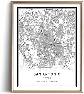 San Antonio Vintage Poster - Minimalist Black White Wall Art - San Antonio Street Transit Map Print Picture - San Antonio Art Wall Decor - Map Poster of San Antonio - Decorative Artwork Souvenir Gift