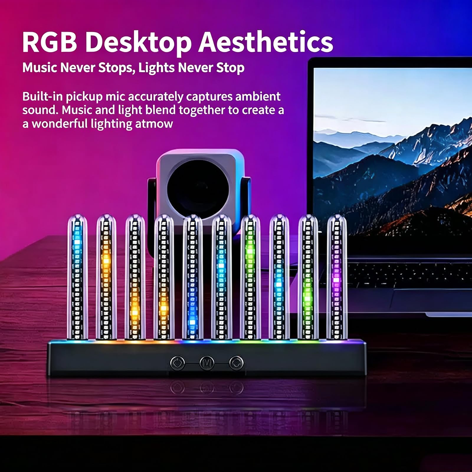 Rgb-pickup-lampe, Led-musikrhythmus-synchronisationslicht Mit 10 Nixie-röhren, 8 Dynamischen Modi, Farbanpassung, Für Schreibtisch, Studio Und Gaming-zimmer