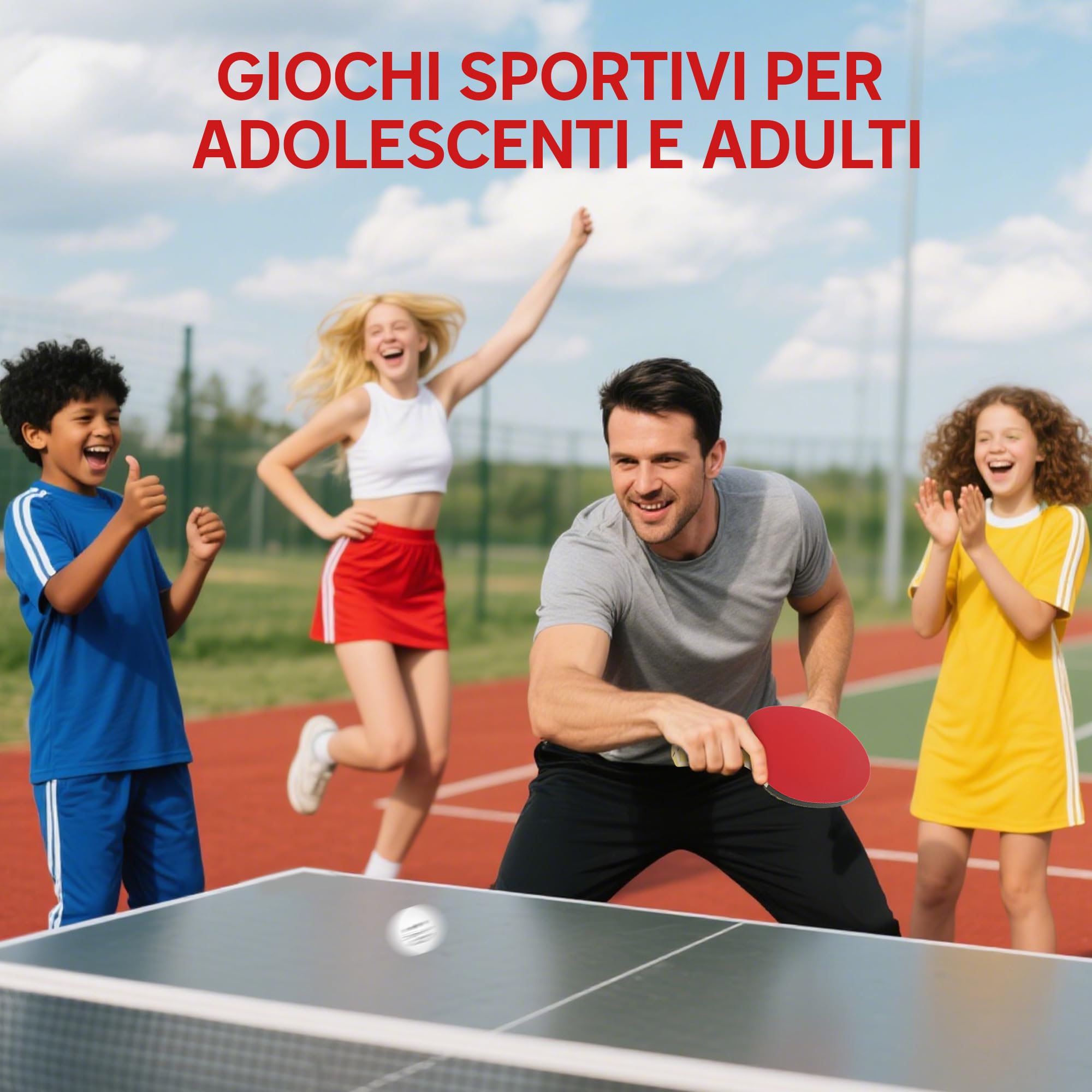 SPORTNOW Set di Racchette da Ping Pong e Palline, Set 4 Racchette per Tennis da Tavolo con Custodia per Principianti e Professionisti, Rosso e Nero