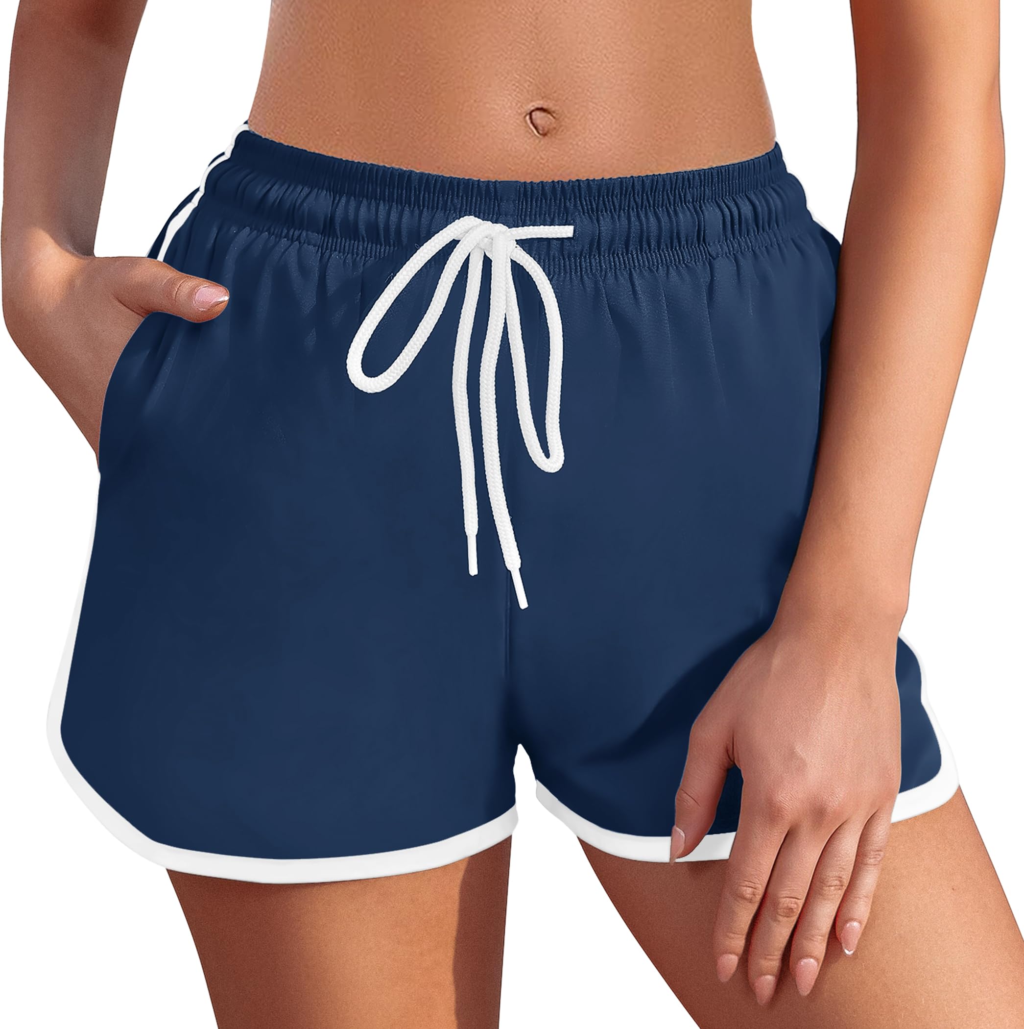 Ekouaer Badeshorts Damen Badehose High Waist Schwimmhose Schnell Trocknende Strandshorts Frauen mit Liner Taschen S-2XL