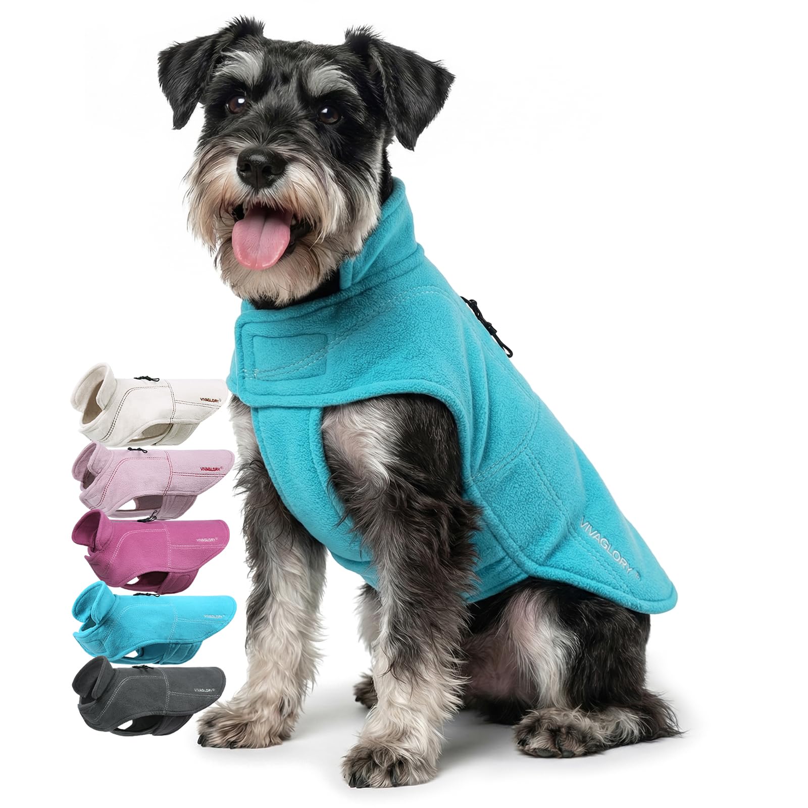 VIVAGLORY Gilet en Polaire pour Chien, Pull Chaud pour Temps Froid, Vêtements d’Hiver Ajustables, Manteau Réfléchissant, Petite Taille, Turquoise