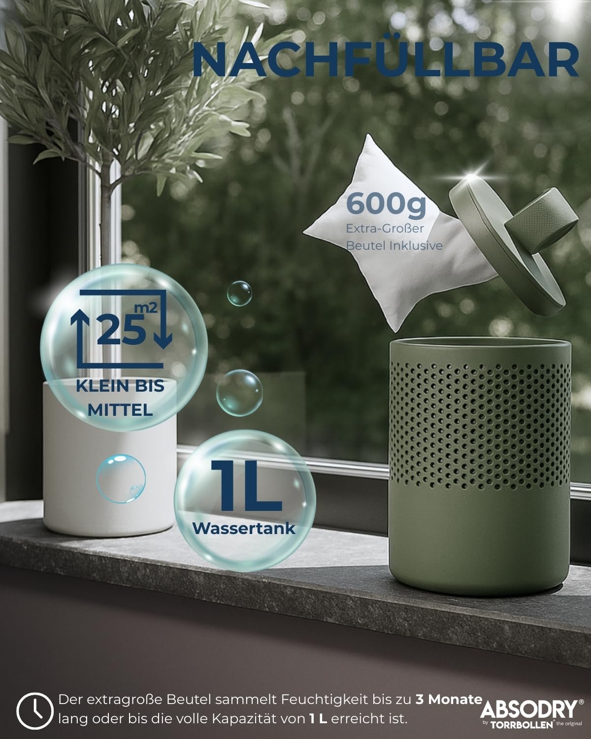 Absodry Deumidificatore Senza Corrente Fino A 25 M² Con Ricarica In Plastica Riciclata Per Soggiorno Bagno Cantina Appartamento Confezione Da 4 Verdi