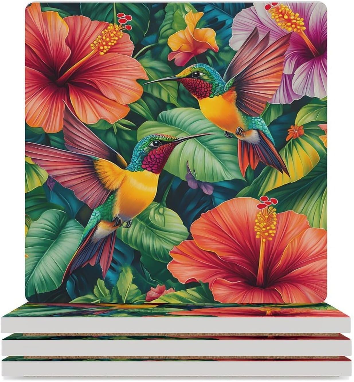 Hummingbirds Ceramic Coasters Square Drinks Coaster Coffee Table Decor Table Coaster for Home Bar