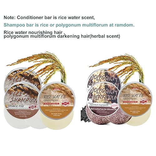 Miniatura 5 de Barra de champú para oscurecer y acondicionador de agua de arroz, barra de jabón para el crecimiento del cabello con agua de arroz para adelgazar el