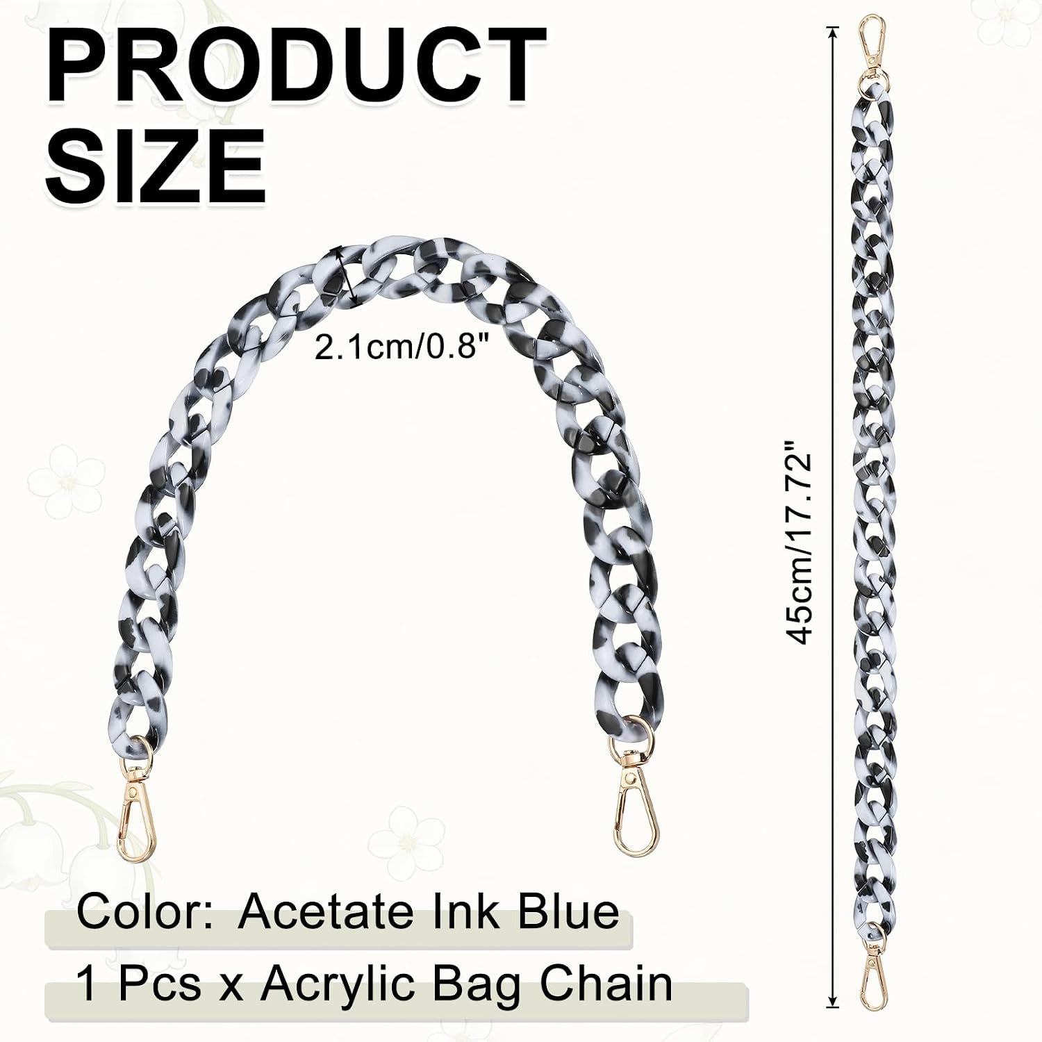 Acrylic Chain Strap, 18" Acrylic Purse Strap, Acetate Ink Blue image 2