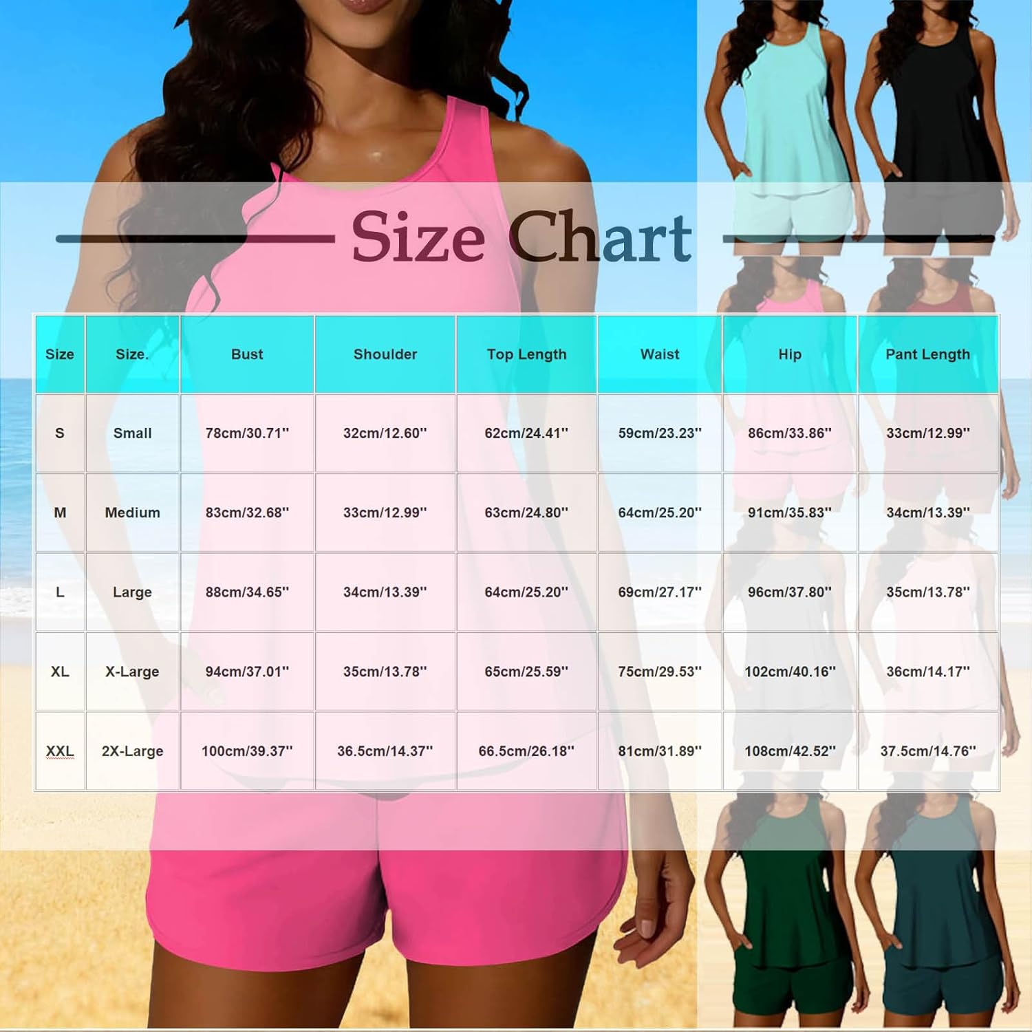Tankini Swimsuits for Women 2026 Tummy Control Modest Two Piece Bathing Suits with Swim Shorts Pockets for Beach