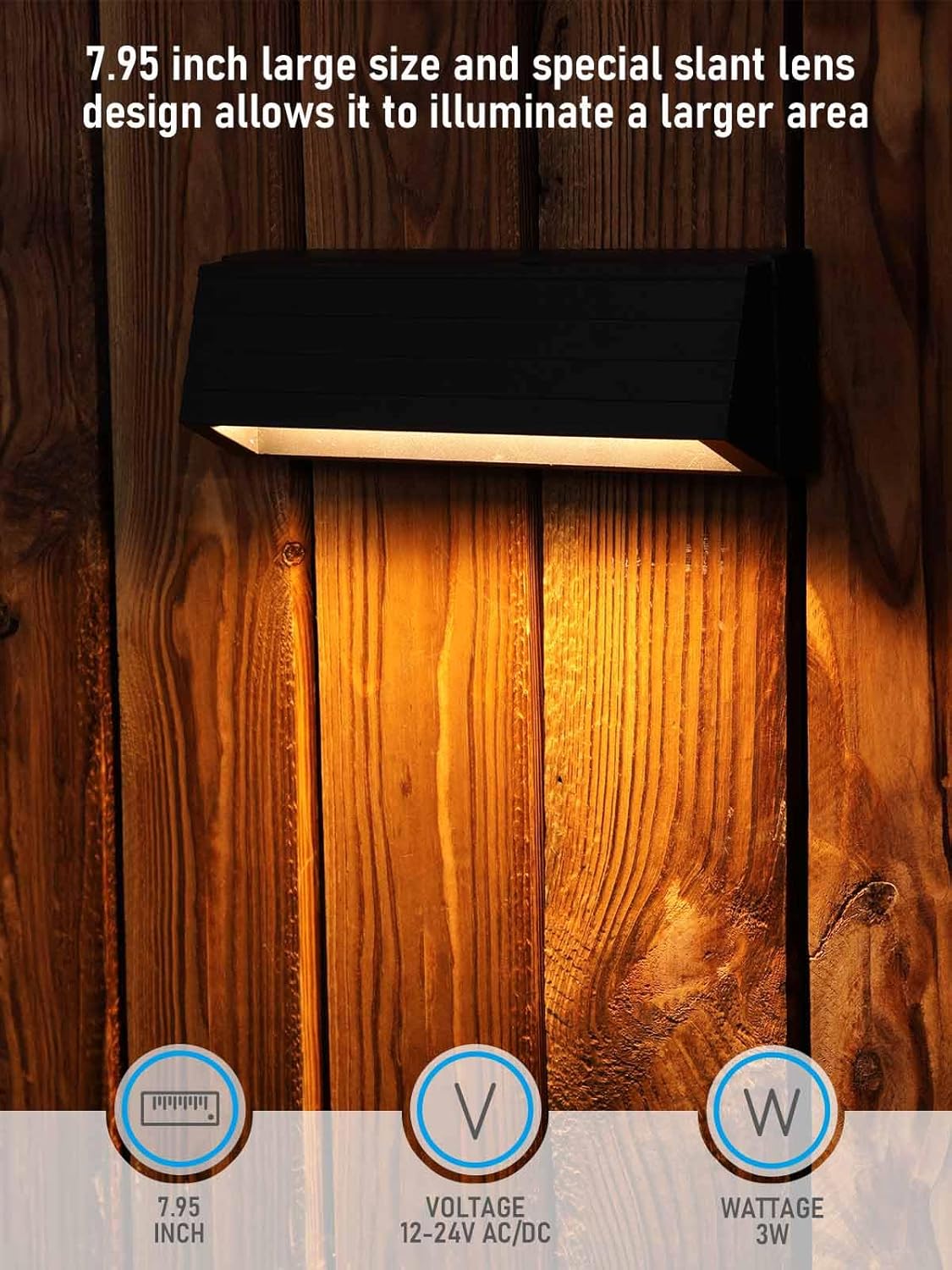 LEONLITE 5CCT Low Voltage Fence Lights, 8inch 5W LED Deck Lights, 12-24V AC/DC Landscape Step Railing Light, CRI90, 1800K/2700K/3000K/4000K/5000K, IP65, UL Listed Cord, Black, Aluminum, Pack of 4