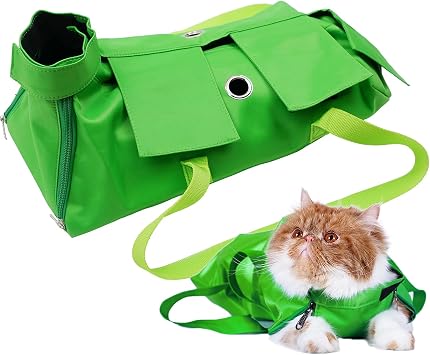 Cats Restraint Bag for Claw Care Nail Trimming Anti-Scratching Grooming Bag for Cats Medical ExaminationGreen-s