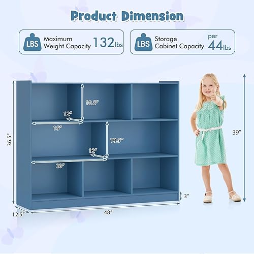 Miniatura 39 de HONEY JOY Organizador de almacenamiento para niños, estante de exhibición de madera abierto de 8 secciones para aula, sala de juegos, guardería,