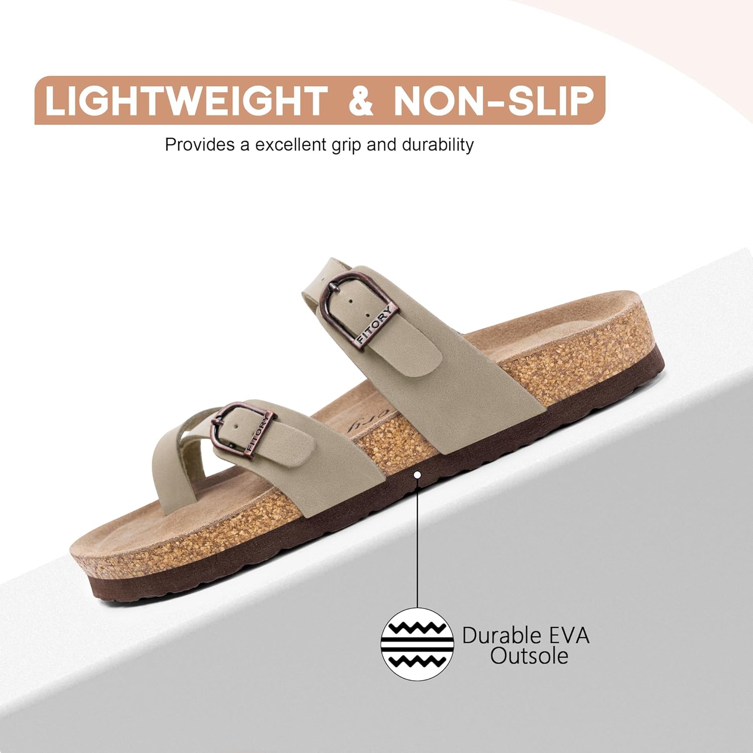 FITORY Women's Slide Sandals with Soft Cork Footbed, Comfort Arch Support Flat Sandals for Summer Size 6-11 - Image 5