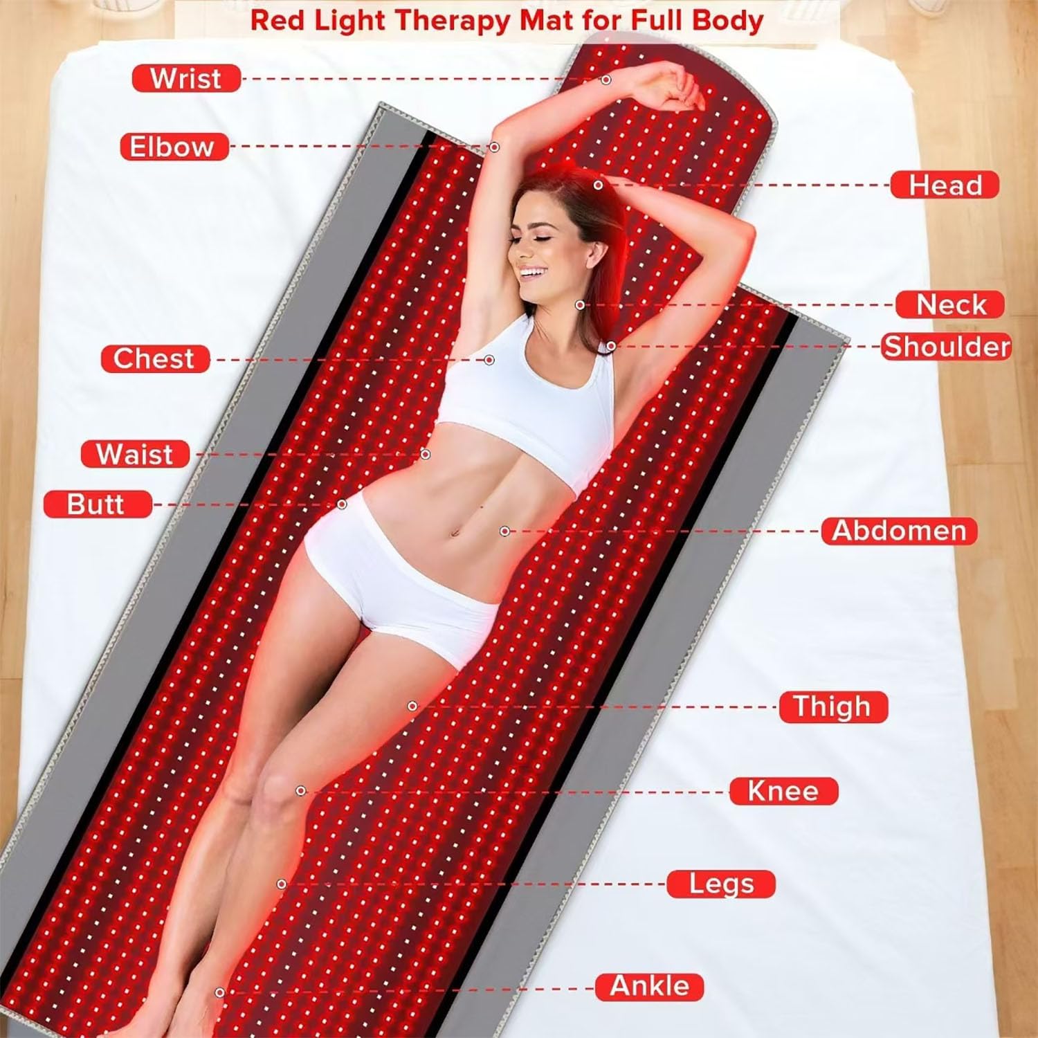 Almohadilla De Terapia Con Luz Roja LED De 1370 Piezas, Alfombrilla De Terapia Con Luz Roja Con Controlador Inteligente Y Ajuste De Potencia De 5 Velocidades, Longitudes De Onda De 660 Nm Y 850 Nm