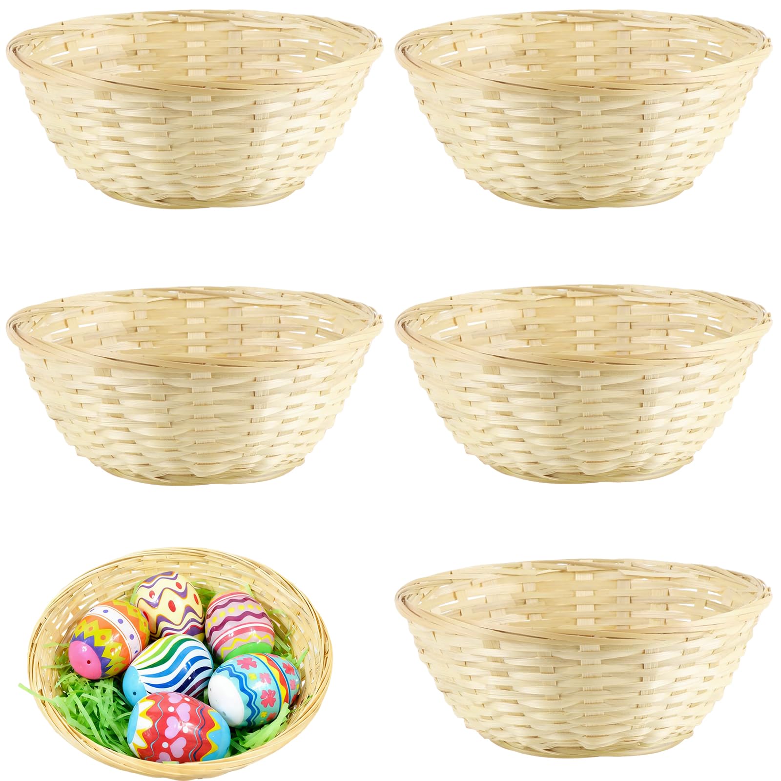 5 Pièces Corbeille Osier de Pâques, Panier Osier en Bambou Naturel Décoration de Pâques Rangement Rond Rustique, Corbeille a Pain Convient pour Les œufs, Les Fruits et Légumes