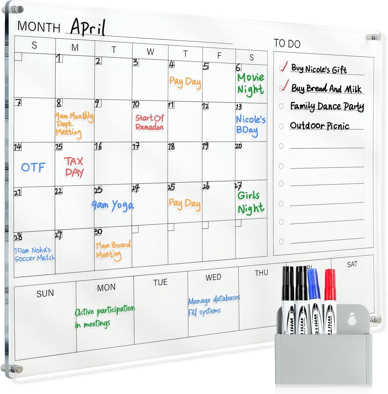 MAKELLO Acrylic Calendar for Wall, Clear White board Calendar for Office, School, Home, Monthly Calendar Whiteboard with Weekly, 32x24 in 32x24in Acrylic Calendar