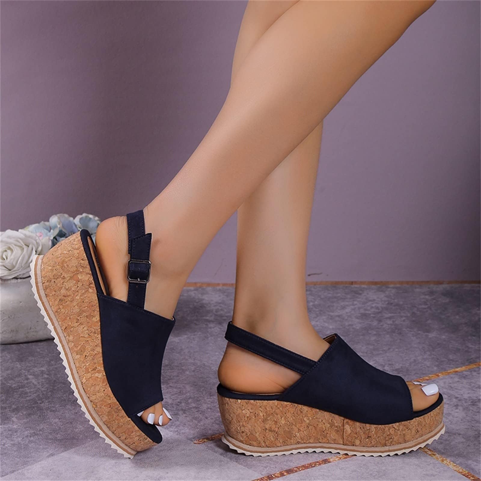 Sandali Donna Platform Wedge Peep Toe Slingback Cork Scarpe da Spiaggia | Donna Estate Casual Tacchi Fibbia Sandali Slip On Platform Slides Sandali Scarpe Passeggiata Dressy Beach