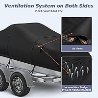 Vista 4 de RVMasking - Funda para barco, 1400D resistente reforzada en el medio, impermeable y remolcable con bolsa de almacenamiento para casco V, de tres