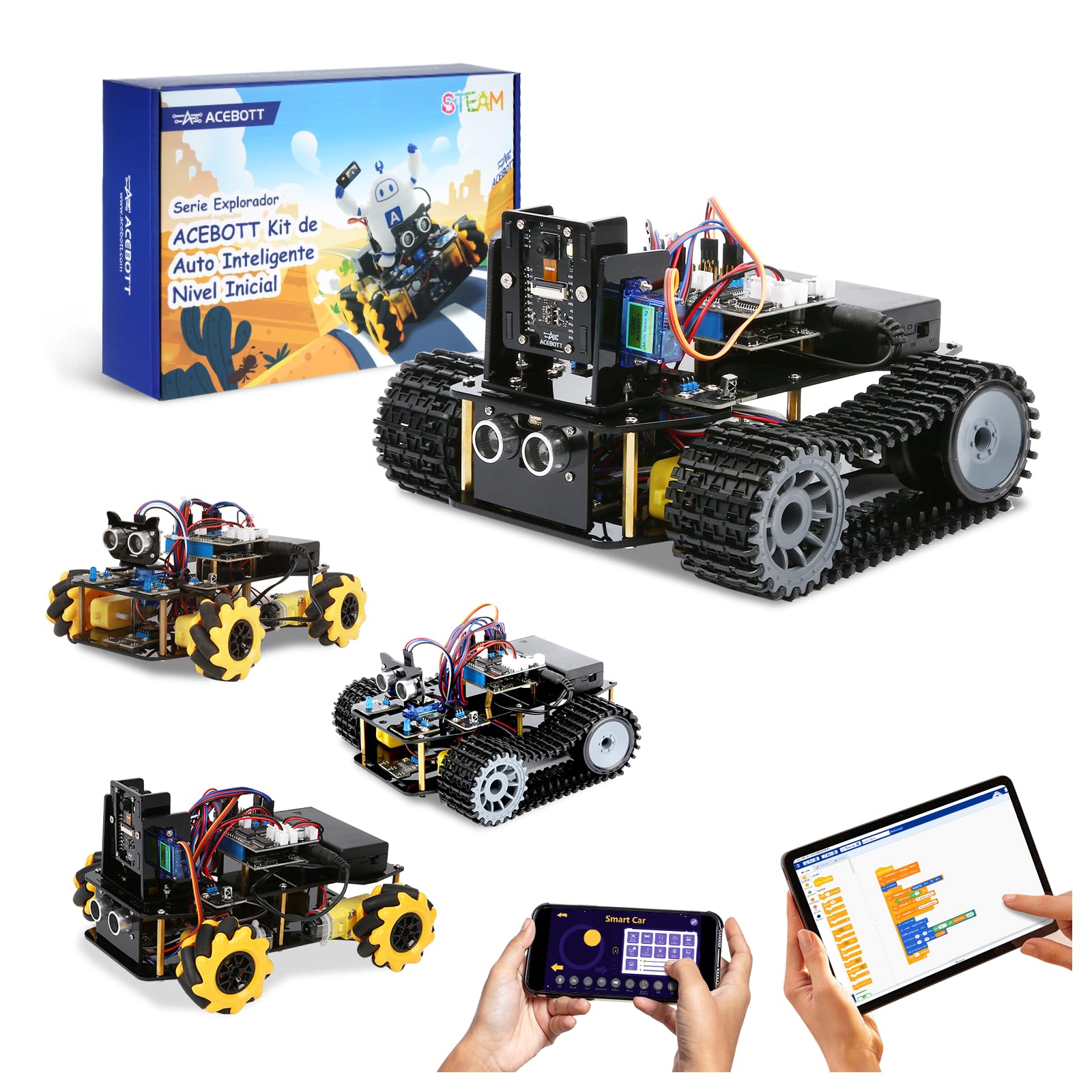 Robotics for Kids Ages 12-16, ACEBOTT 4 in 1 Smart Robot Kit with 3MP Camera + Tank Car, STEM Toys Coding Kit Compatible with Arduino & Scratch, App &