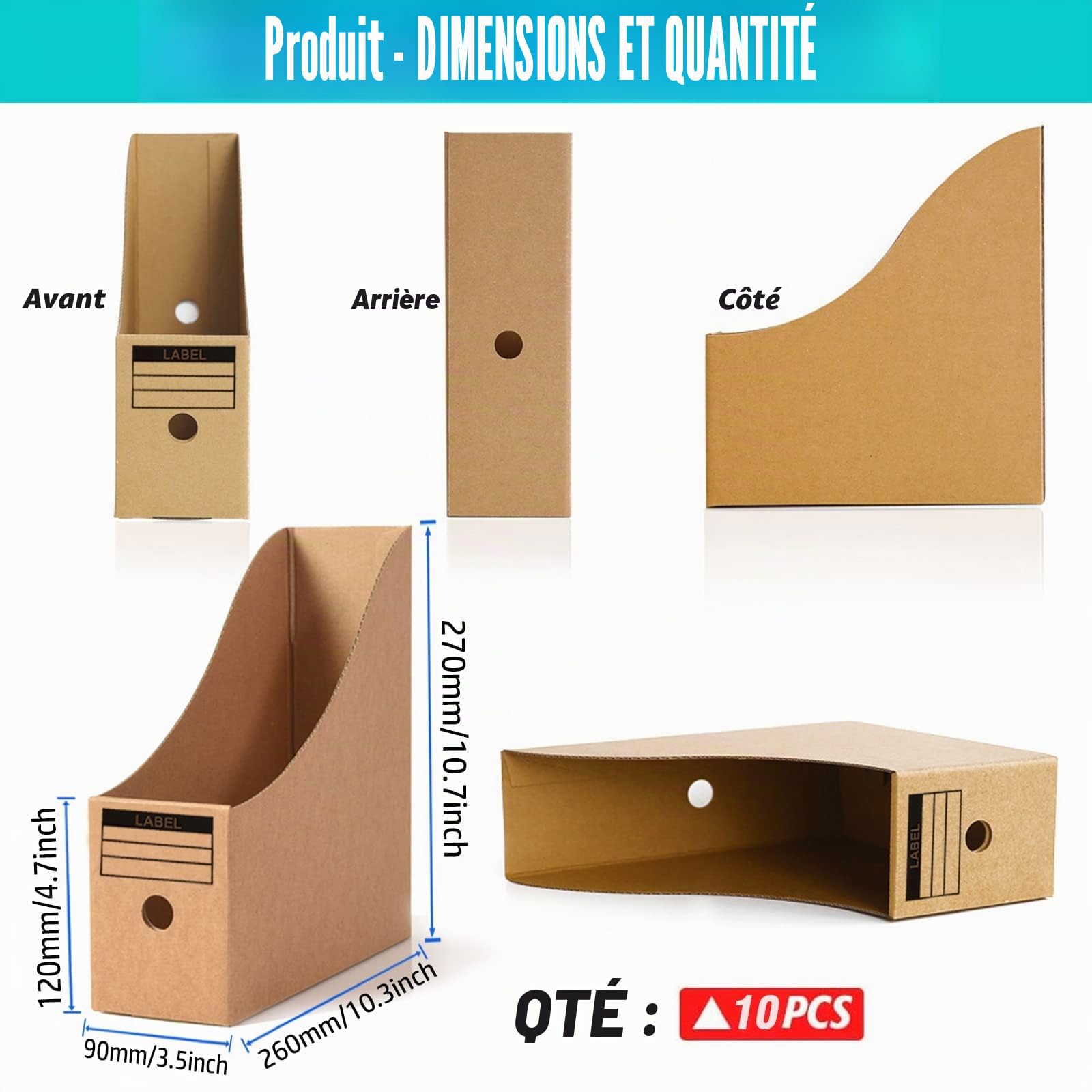 Porte revue bureau,porte revue carton Avec 2 languettes et des trous pour les doigts,Lot de 10 classeurs à revues A4 en carton rectangulaires