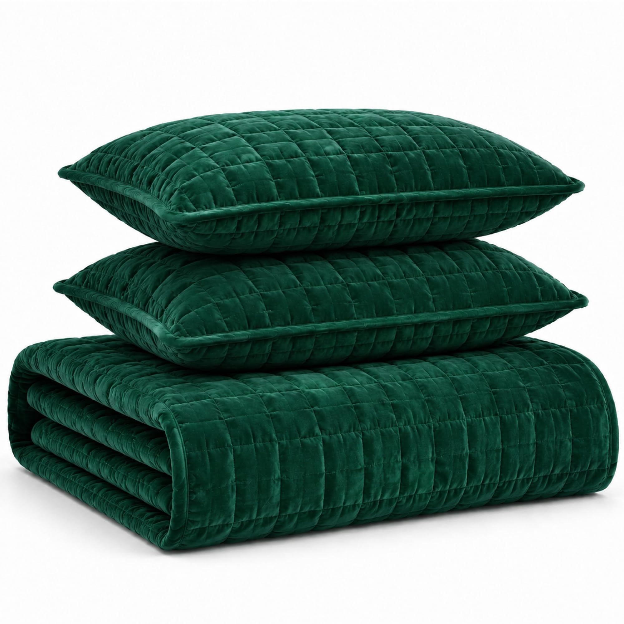 Tribeca Living FLORENCEQUIKISI Florence Velvet Oversized Solid Quilt Set, Verde Esmeralda, 2
