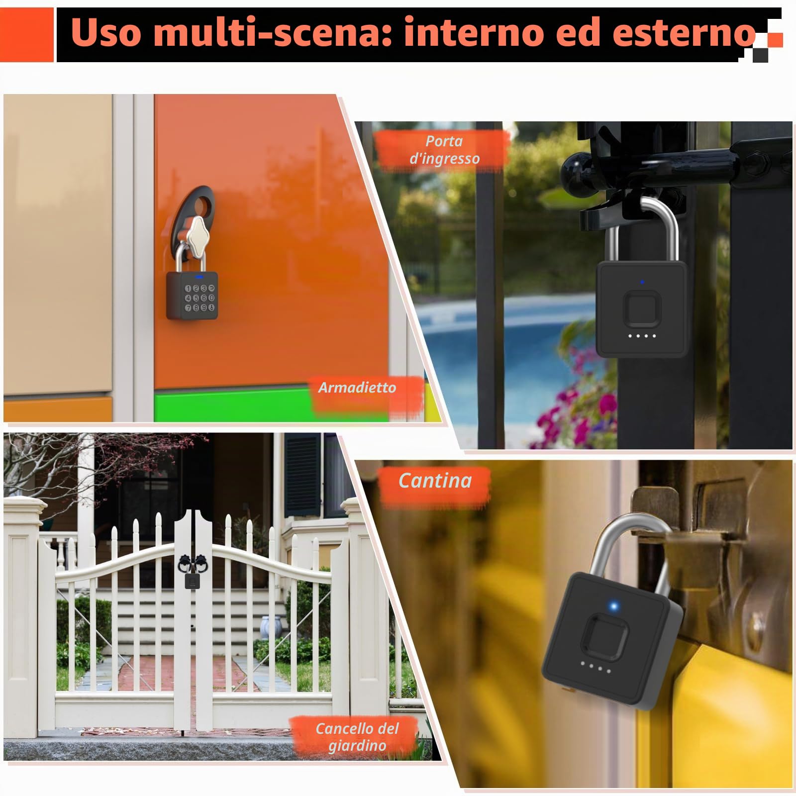 Anweller Lucchetto a combinazione con impronte digitali, impronte digitali, serratura smart biometria, lucchetto resistente alle intemperie, per cancello da giardino, armadietto, palestra, armadietto