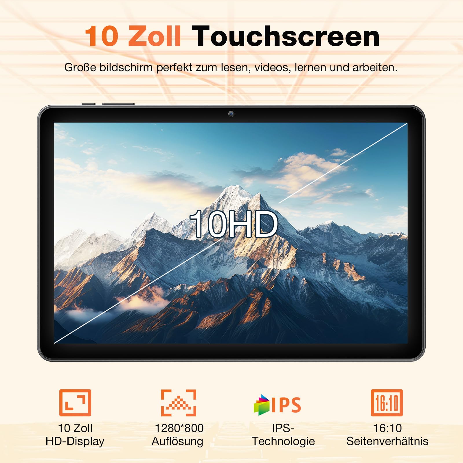 Android 16 Tablet 10 Zoll mit Tastatur, Maus & Stift, Unisoc T606 CPU, 26 GB RAM + 128 GB ROM + 1 TB TF, 1280x800 HD IPS-Display, Duale Kamera, 7000 mAh, WiFi 6, BT 5.0, Widevine L1, GPS (Grau Hülle)