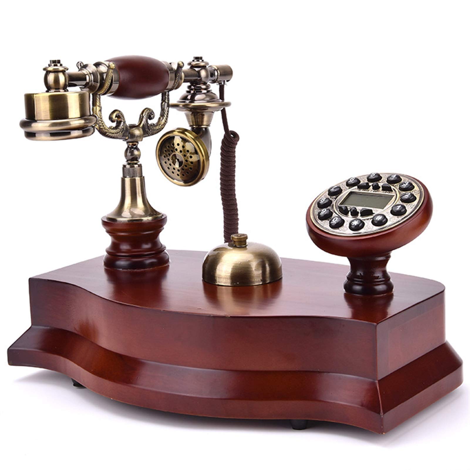Téléphone antique à cadran filaire en bois massif, figurine de collection pour décoration