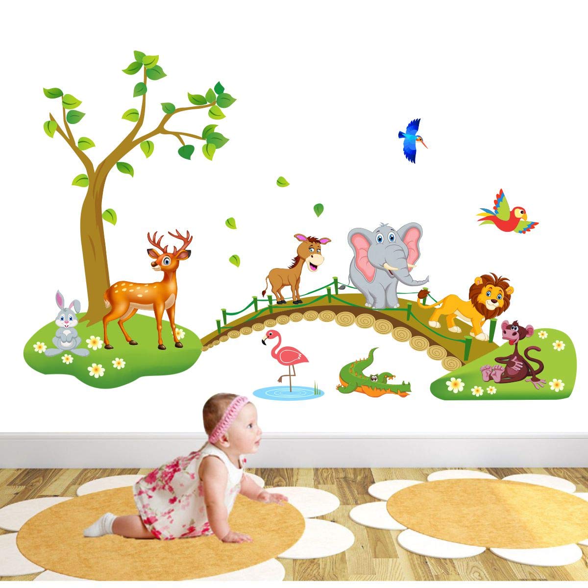 Decor Villa™ PVC Vinyl Animal Tree 3D Wall Sticker JUST Peel & Stick New Modern Art & Trendy Wall Stickers for Home Decoration, Living Room,Office Bedroom etc Size- 58 CM X 58 CM, Multicolor (B07XLYST1L) Amazon Price History, Amazon Price Tracker