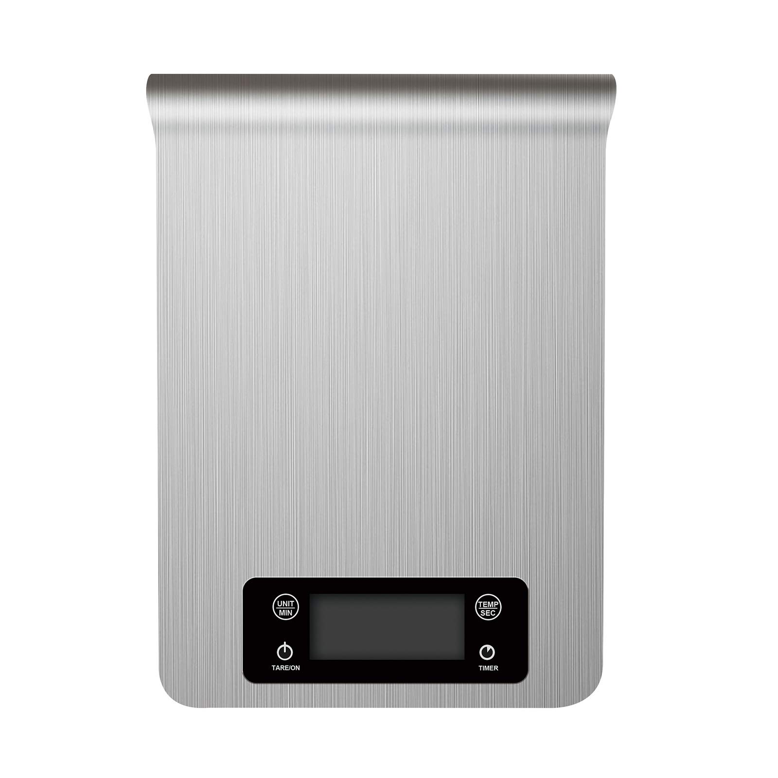 Báscula de Cocina Digital multifunción de Acero Inoxidable, Plataforma Grande y Pantalla retroiluminada, 1 g-5 kg/11 LB/Plata